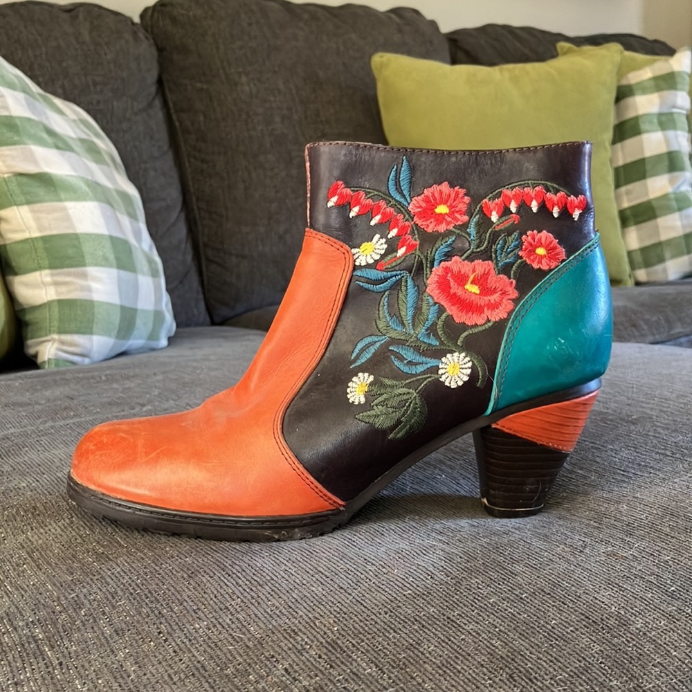 SOCOFY Genuine Leather Boots Women's 40 floral colorful